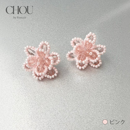 【ac291mo】ビーズフラワーピアス