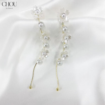 【ac292mo】パールフラワー ロングピアス