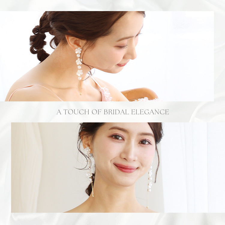 【ac292mo】パールフラワー ロングピアス