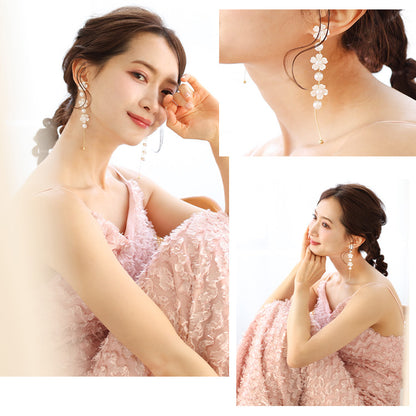 【ac292mo】パールフラワー ロングピアス