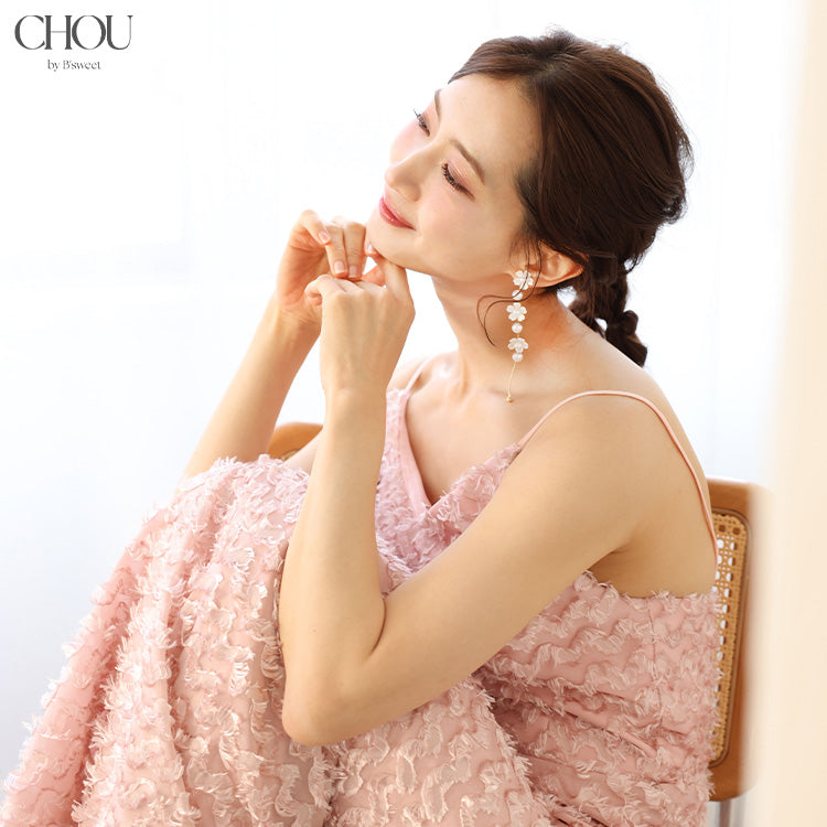 【ac292mo】パールフラワー ロングピアス