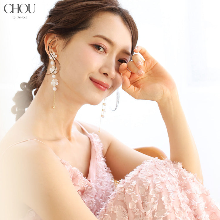 【ac292mo】パールフラワー ロングピアス