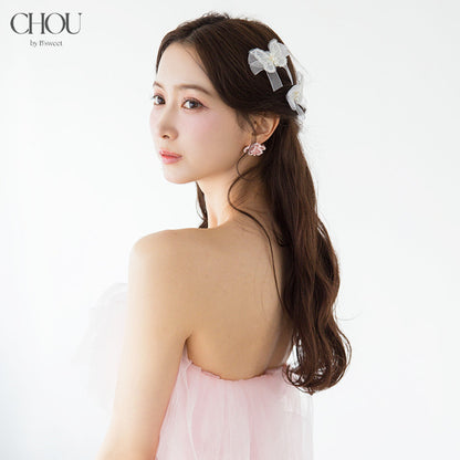 【ac297mo】オーガンジーリボン パールヘアクリップ