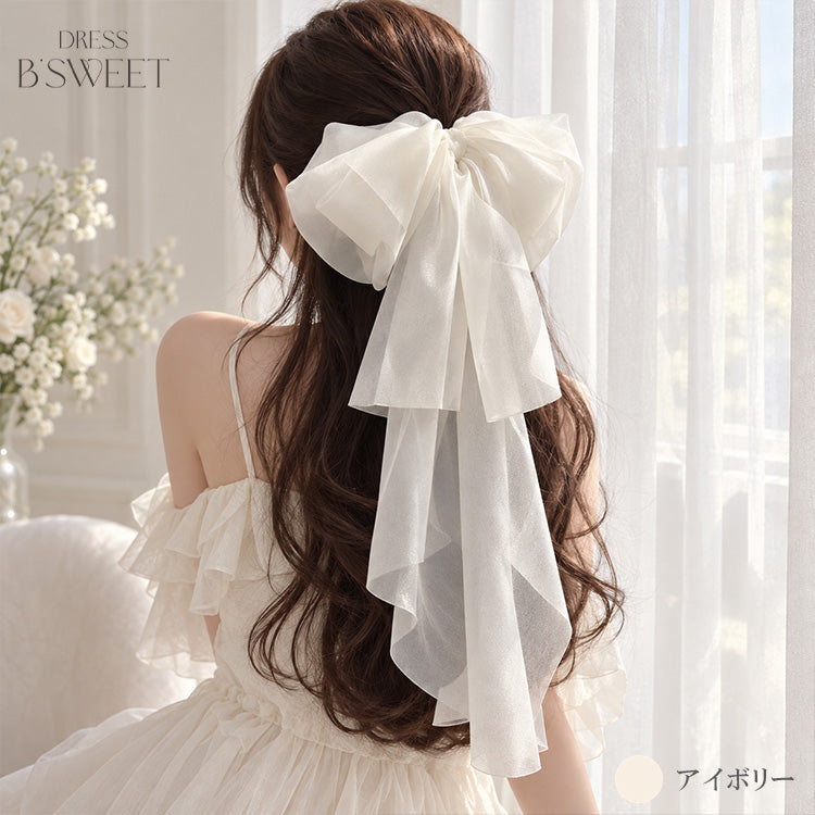 【ac300mo】ビッグリボンヘアクリップ ロングリボン 3カラー