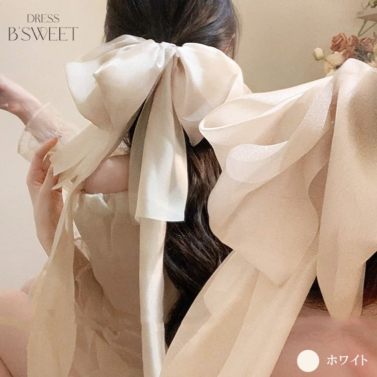 【ac300mo】ビッグリボンヘアクリップ ロングリボン 3カラー