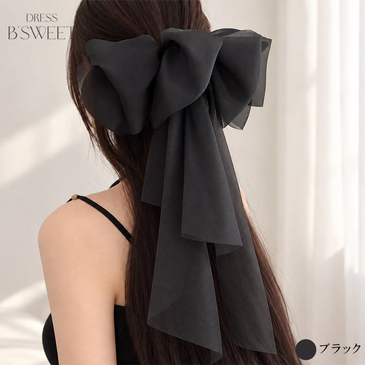 【ac300mo】ビッグリボンヘアクリップ ロングリボン 3カラー