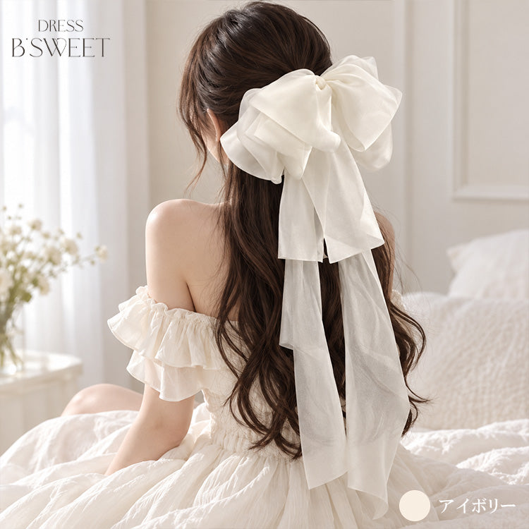 【ac300mo】ビッグリボンヘアクリップ ロングリボン 3カラー