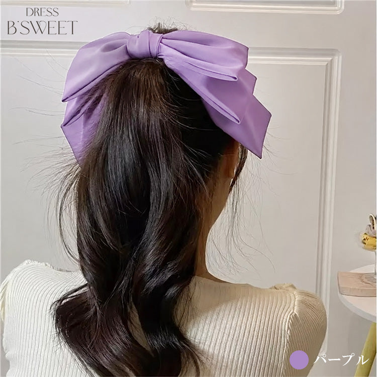 【ac301mo】サテンリボンヘアクリップ 4カラー