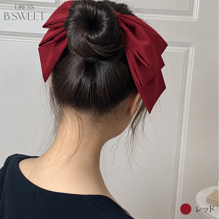【ac301mo】サテンリボンヘアクリップ 4カラー