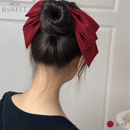【ac301mo】サテンリボンヘアクリップ 4カラー
