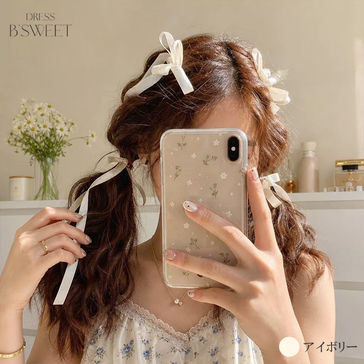 【ac302mo】ツインサテンリボンヘアクリップ ロング 8カラー