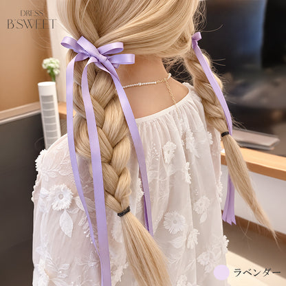 【ac302mo】ツインサテンリボンヘアクリップ ロング 8カラー