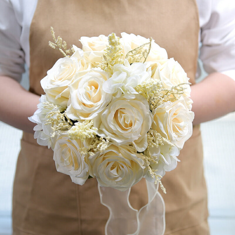 最前線の 紫陽花 ホワイト チューリップウェディングブーケ 造花ブーケ ブライダルブーケ ラウンドブーケ トスブーケ 結婚式 花束 