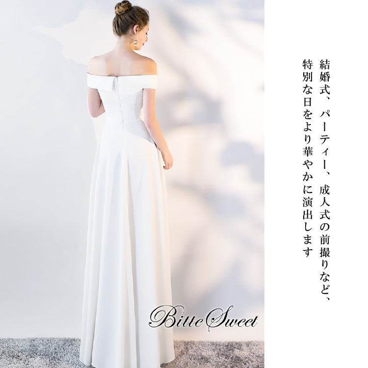 【kd133ye】フロントクロスオフショルダードレス　Aライン