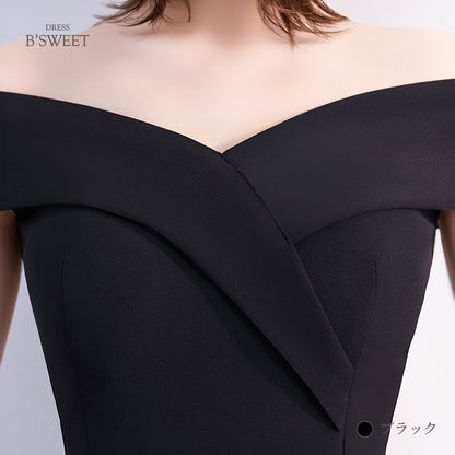 【kd133ye】フロントクロスオフショルダードレス　Aライン