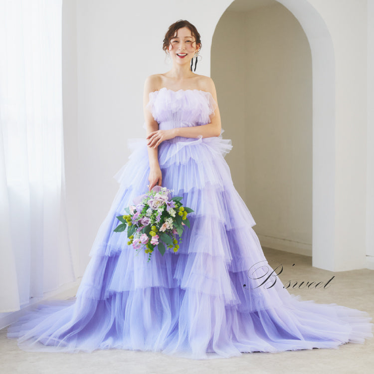 kd134yi】ボリュームチュールティアードスカートカラードレス 2カラー