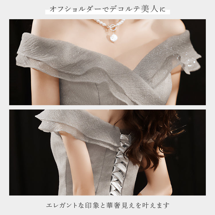 【kd140yn】グリッターグレーカラードレス　プリンセスライン