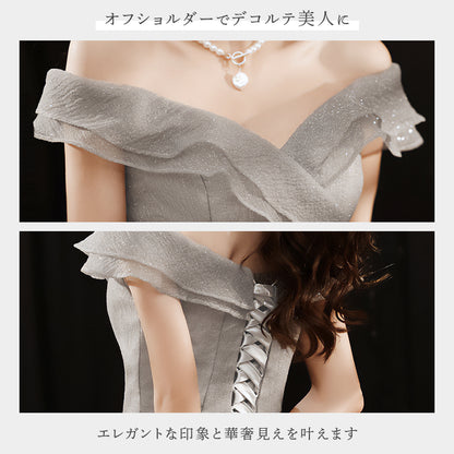 【kd140yn】グリッターグレーカラードレス　プリンセスライン
