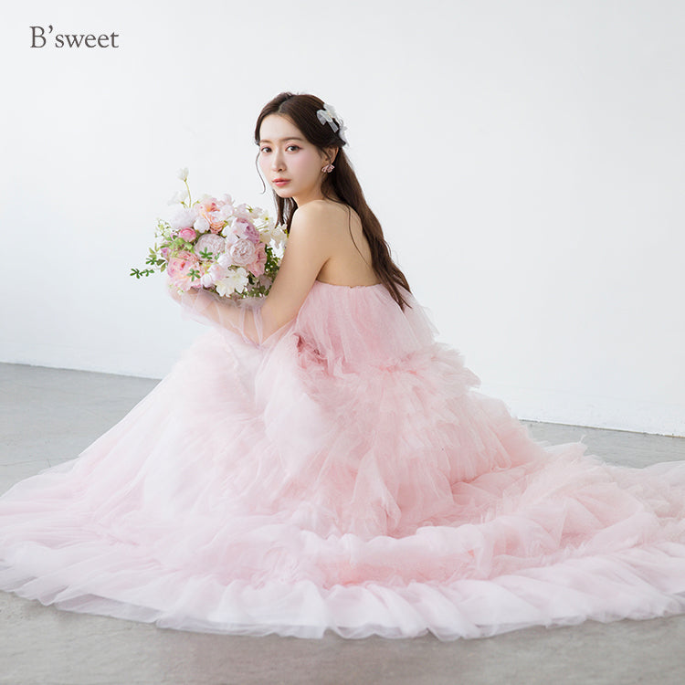 【kd141yi】ボリュームチュールティアードカラードレス　プリンセスライン