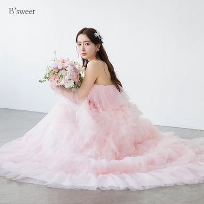 【kd141yi】ボリュームチュールティアードカラードレス　プリンセスライン