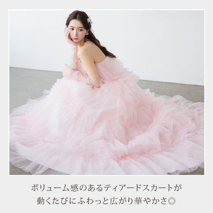 【kd141yi】ボリュームチュールティアードカラードレス　プリンセスライン