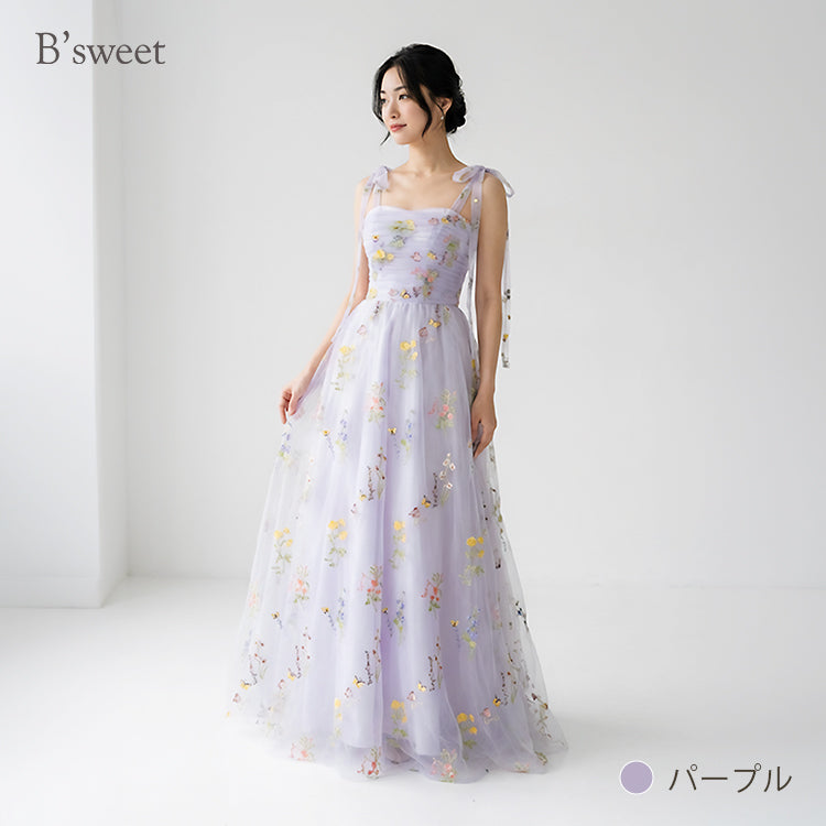 【kd143jx】花柄チュールキャミソールカラードレス　Aライン