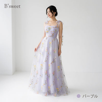 【kd143jx】花柄チュールキャミソールカラードレス　Aライン