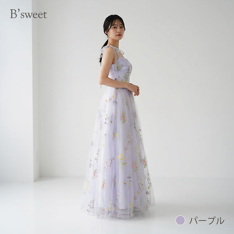 【kd143jx】花柄チュールキャミソールカラードレス　Aライン
