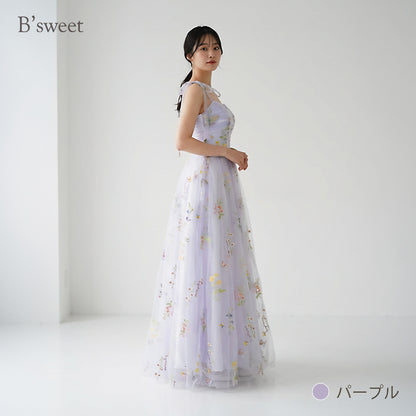 【kd143jx】花柄チュールキャミソールカラードレス　Aライン