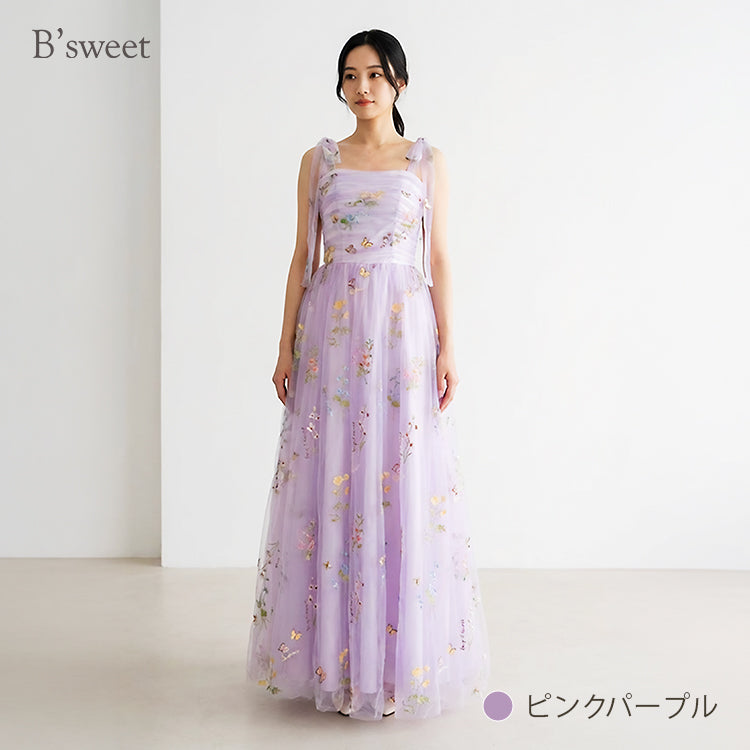 【kd143jx】花柄チュールキャミソールカラードレス　Aライン