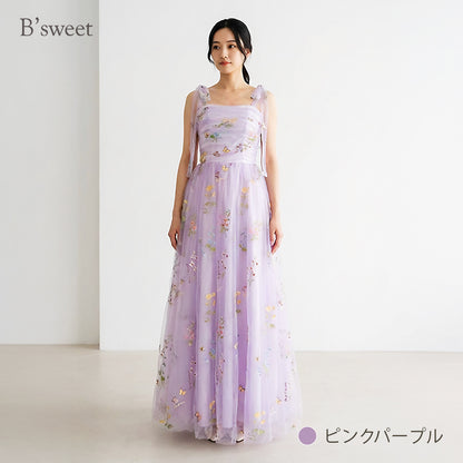 【kd143jx】花柄チュールキャミソールカラードレス　Aライン