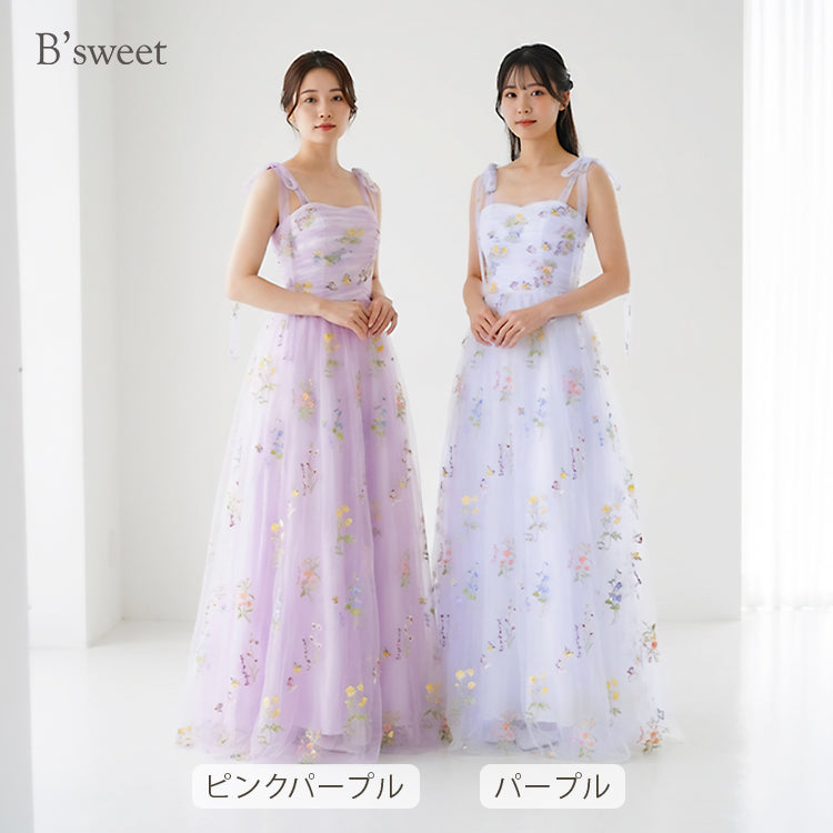 【kd143jx】花柄チュールキャミソールカラードレス　Aライン
