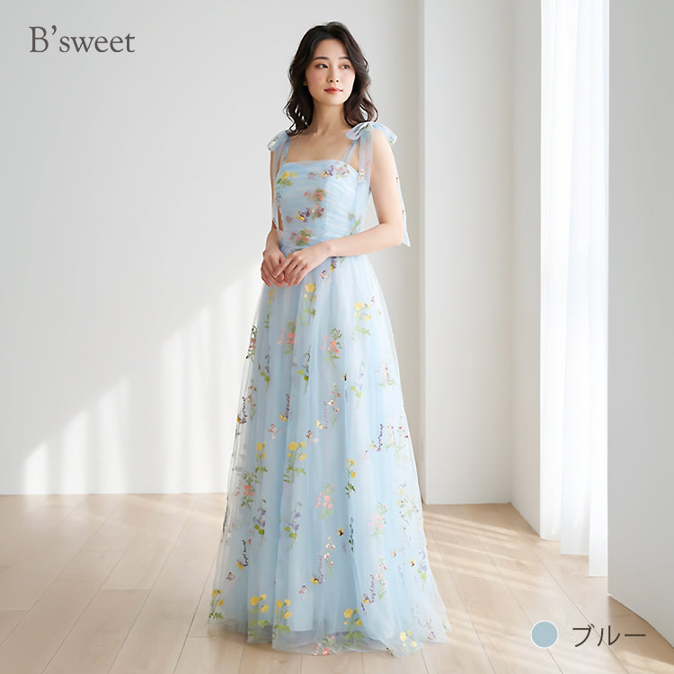 【kd143jx】花柄チュールキャミソールカラードレス　Aライン