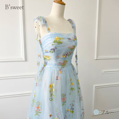 【kd143jx】花柄チュールキャミソールカラードレス　Aライン