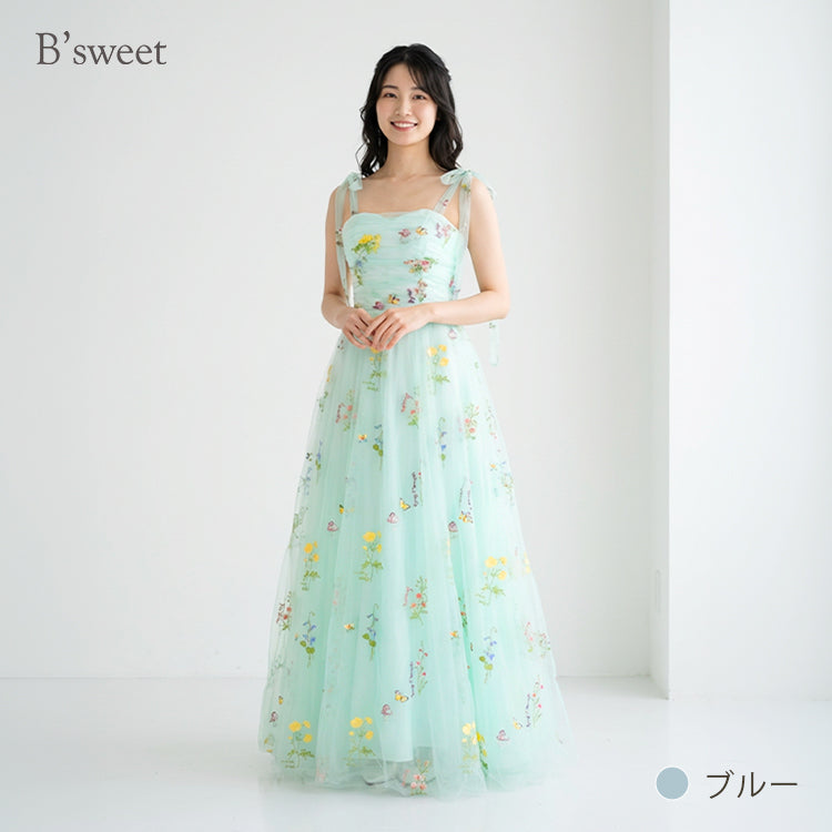 【kd143jx】花柄チュールキャミソールカラードレス　Aライン