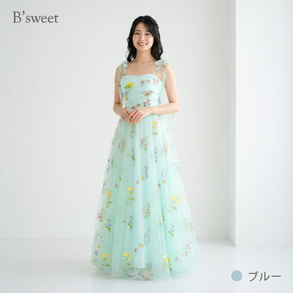 【kd143jx】花柄チュールキャミソールカラードレス　Aライン