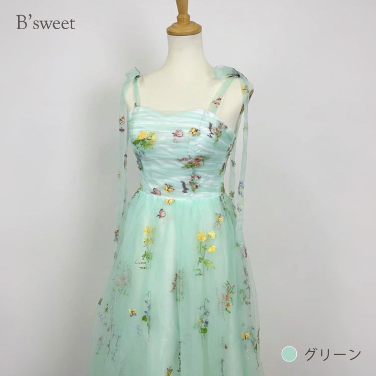 【kd143jx】花柄チュールキャミソールカラードレス　Aライン