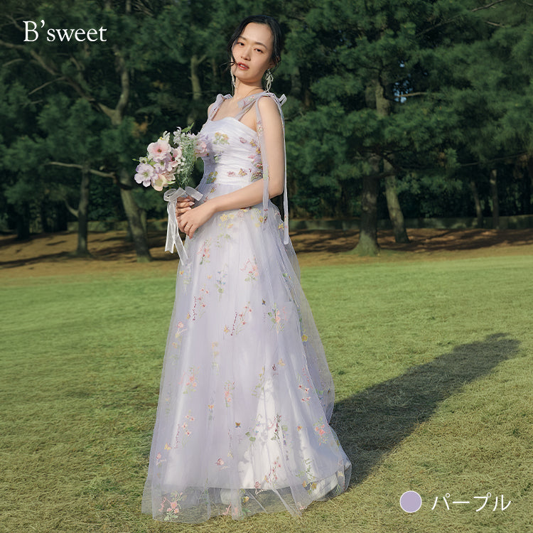 【kd143jx】花柄チュールキャミソールカラードレス　Aライン