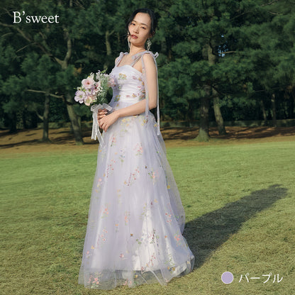 【kd143jx】花柄チュールキャミソールカラードレス　Aライン