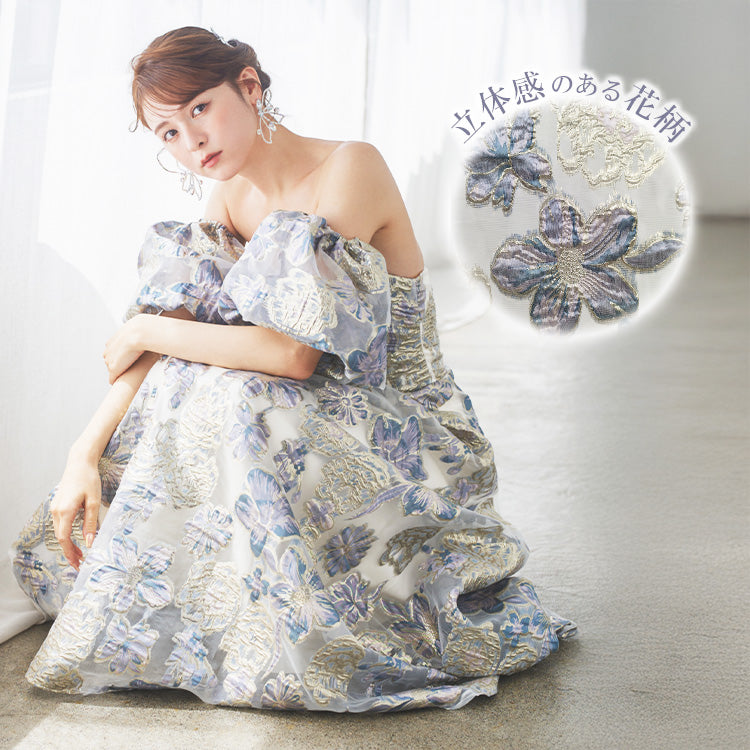 【kd144yn】2wayスリーブ花柄カラードレス　Aライン