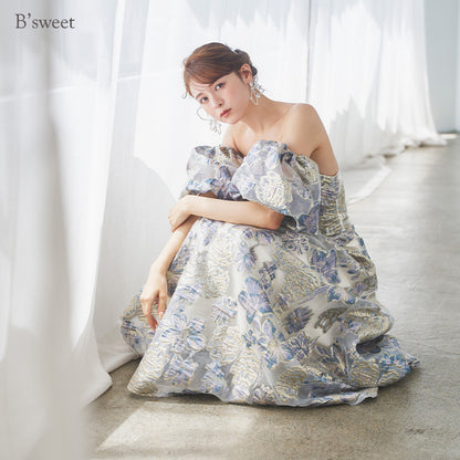 【kd144yn】2wayスリーブ花柄カラードレス　Aライン