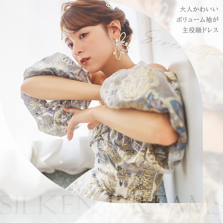 【kd144yn】2wayスリーブ花柄カラードレス　Aライン