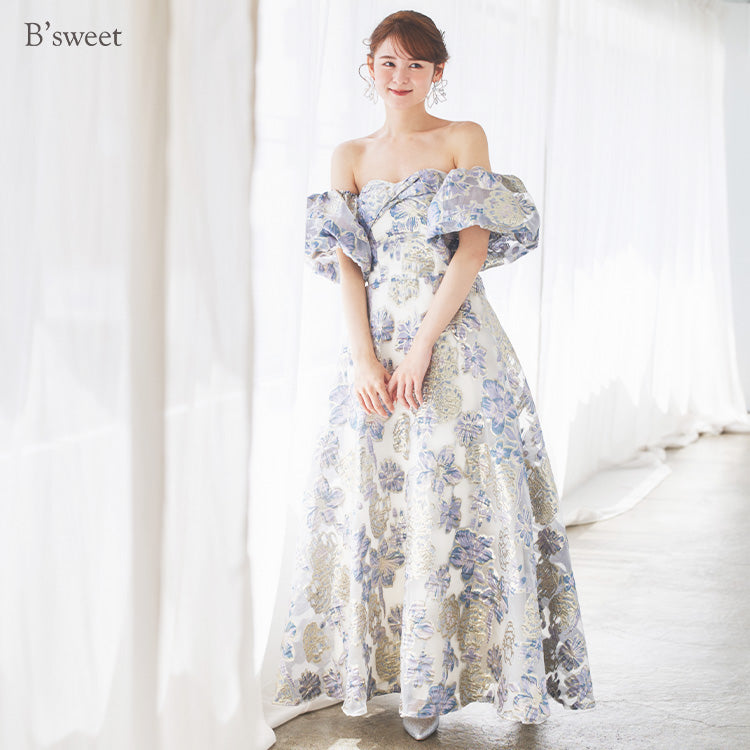 【kd144yn】2wayスリーブ花柄カラードレス　Aライン