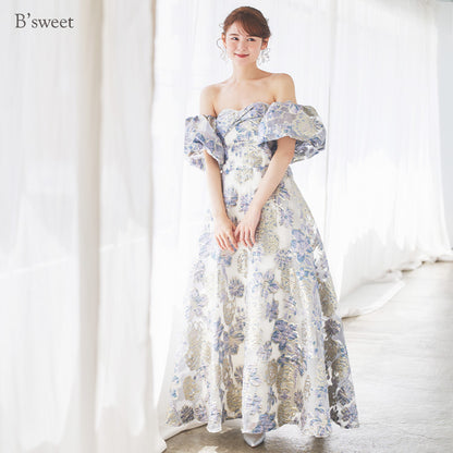 【kd144yn】2wayスリーブ花柄カラードレス　Aライン