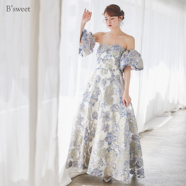 【kd144yn】2wayスリーブ花柄カラードレス　Aライン