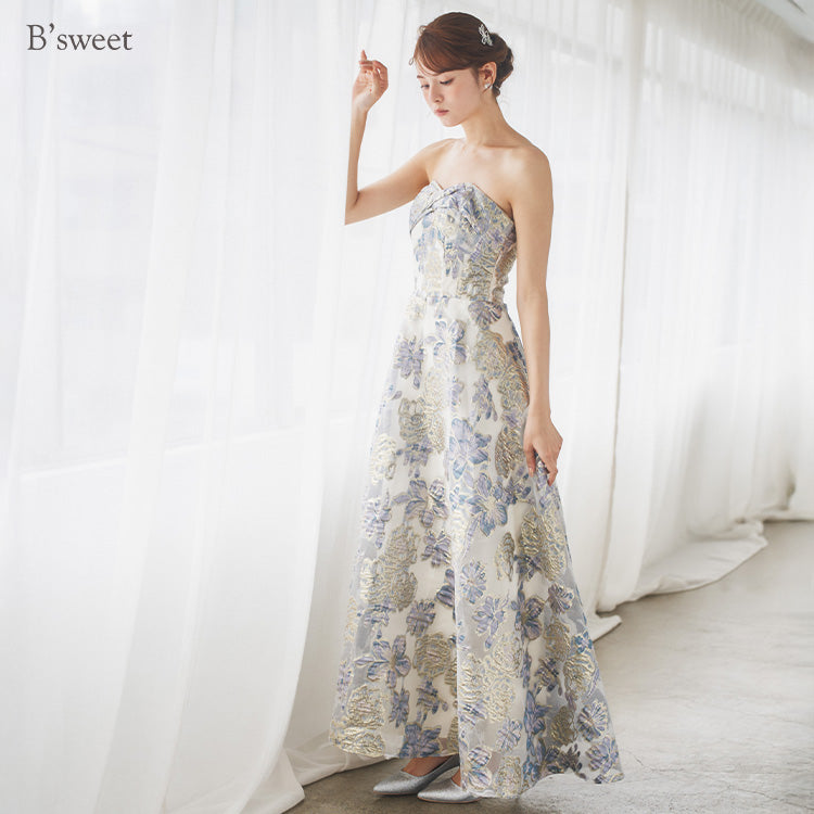 【kd144yn】2wayスリーブ花柄カラードレス　Aライン