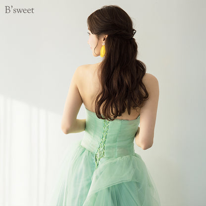 【kd147yi】チュールデザイングリーンドレス　プリンセスライン