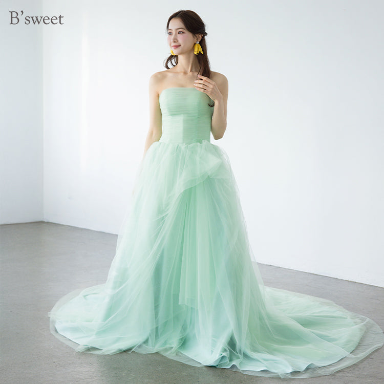 【kd147yi】チュールデザイングリーンドレス　プリンセスライン