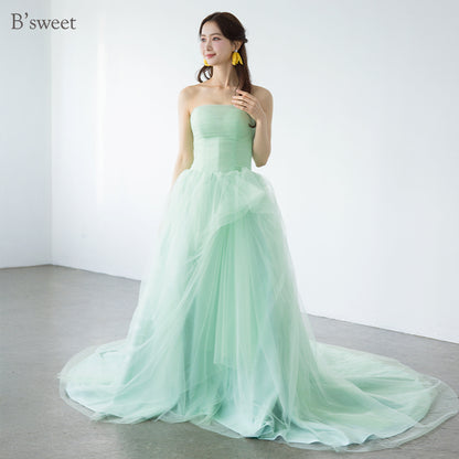 【kd147yi】チュールデザイングリーンドレス　プリンセスライン