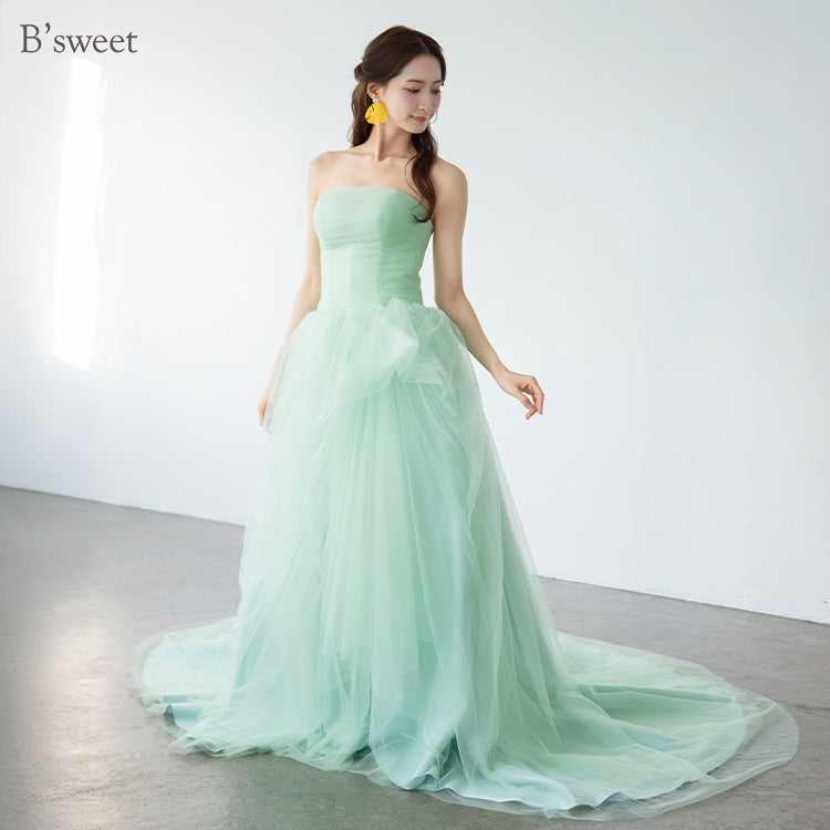 【kd147yi】チュールデザイングリーンドレス　プリンセスライン